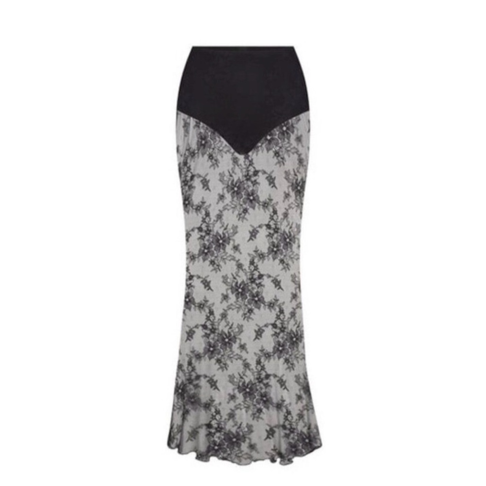 SKIMS Black sheer lace Maxi Skirt